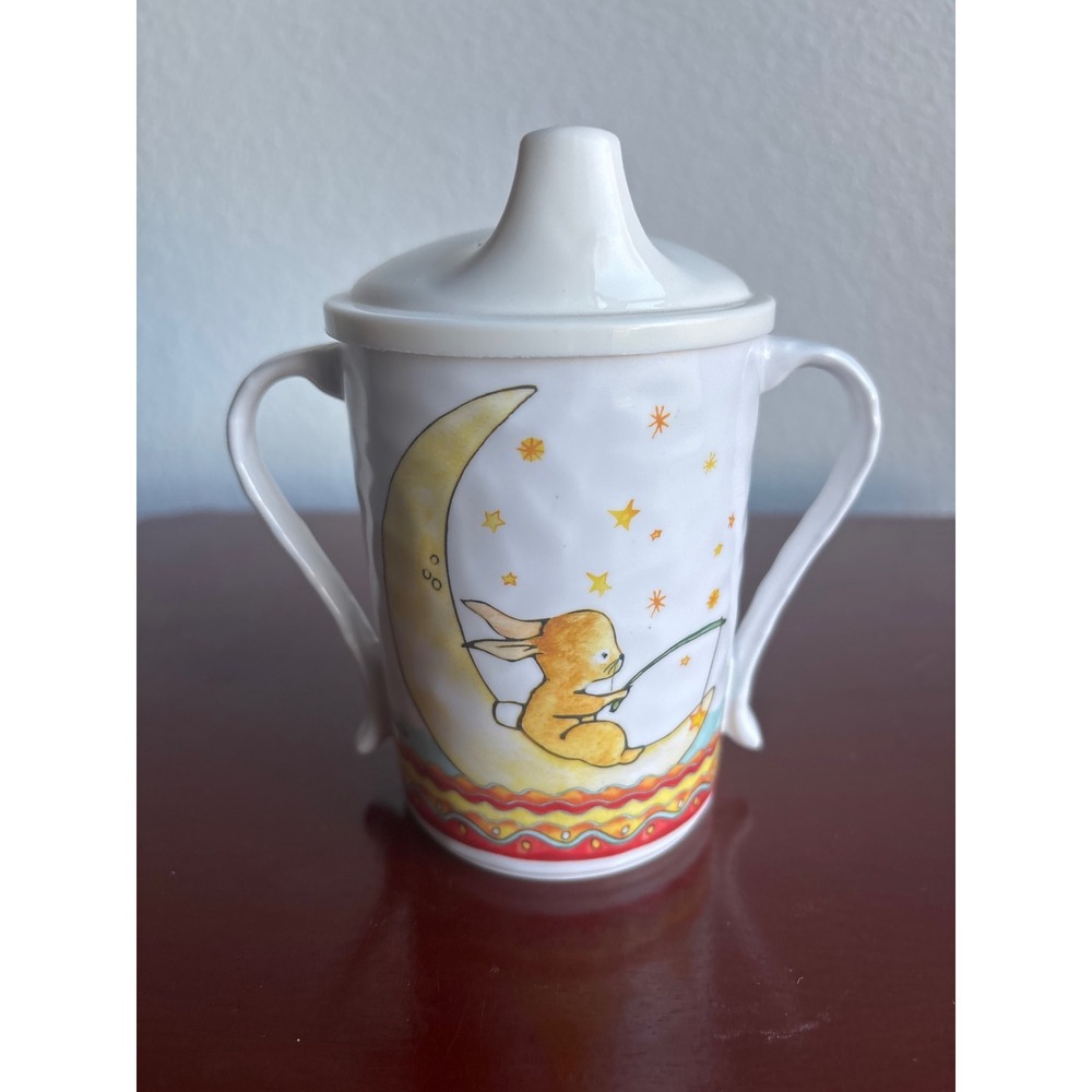 Baby Cie Le Cadeaux Bunny Moon Melamine Sippy Cup Two Handle Trainer White